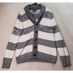 Express Cardigan Sweater Womens Medium Blue‎ White Striped V Neck Button Front